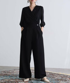 PourVous オープンカラーオールインワン 結婚式 パーティードレス オケージョンドレス プールヴー ワンピース・ドレス ドレス グレー ネイビー ブラック【送料無料】