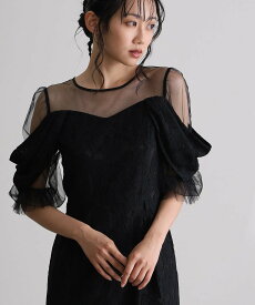 PourVous オフショル風総レースドレス 結婚式 パーティードレス オケージョンドレス プールヴー ワンピース・ドレス ドレス ブラック グリーン ネイビー【送料無料】