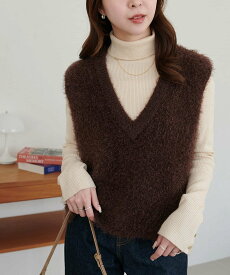 Discoat 前後2WAYフェザーヤーンショートベスト ディスコート トップス ニット ブラック ブラウン ベージュ ホワイト グレー【送料無料】