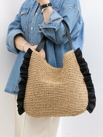【SALE／20%OFF】cache cache カシュカシュ cachecache / サイドフリルワンンハンドルトート カゴバッグ アンビリオン バッグ かごバッグ ブルー ブラウン グレー ブラック【送料無料】