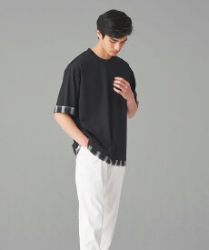 COMME CA ISM オンブレチェック 布帛コンビTシャツ コムサイズム トップス カットソー・Tシャツ ブラック ホワイト