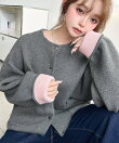 バイカラーニットカーディガン