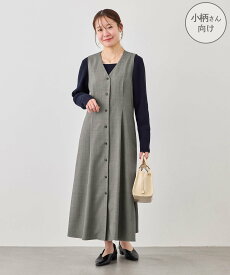 【SALE／20%OFF】ROPE' PICNIC 【低身長・小柄さんサイズ】ウエストタックジャンパースカート ロペピクニック ワンピース・ドレス ジャンパースカート ベージュ グレー ネイビー【送料無料】