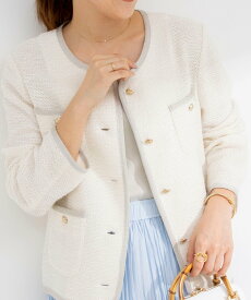 【SALE／20%OFF】NOLLEY'S sophi ラメカラミパイピングライトジャケット ノーリーズ ジャケット・アウター ノーカラージャケット ホワイト ネイビー グレー【送料無料】