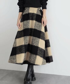 【SALE／12%OFF】ELFRANK ブロックチェック起毛ロングフレアスカート ガール スカート ロング・マキシスカート【送料無料】