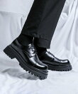 【shoes365】メンズ PUレザーハイソールストレートチップシューズ
