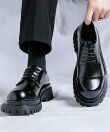 【shoes365】メンズ PUレザーハイソールストレートチップシューズ