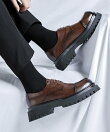 【shoes365】メンズ PUレザーハイソールストレートチップシューズ