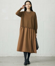 【SALE／30%OFF】自由区 【カタログ掲載】ウールミラノ異素材 ワンピース ジユウク ワンピース・ドレス ワンピース グレー ネイビー ブラウン【送料無料】