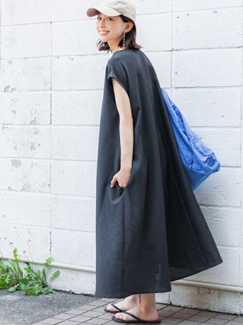 Coca リネン風フレンチスリーブロングワンピース Rakuten Fashion 楽天ファッション 旧楽天ブランドアベニュー Df1224