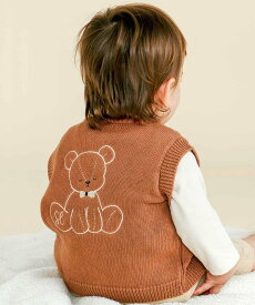 SLAP SLIP BABY クマさん刺しゅうニットベストベビー(70~80cm) ベベ オンライン ストア マタニティウェア・ベビー用品 ベビートップス ブラウン ホワイト
