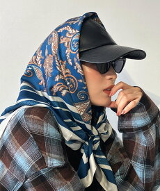 AS KNOW AS plus ヴィンテージ風大判スカーフ 90*90 アズノゥアズプラス ファッション雑貨 スカーフ・バンダナ ネイビー グレー