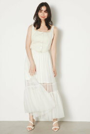 【SALE／50%OFF】rienda シアーレッグチュールJ/WティアードSK リエンダ スカート ロング・マキシスカート ホワイト レッド【送料無料】