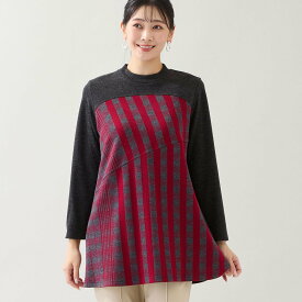 missel 【洗える・日本製・3L/4Lサイズあり】裾フレア チェック柄カットソー ミゼール トップス カットソー・Tシャツ ブラック グレー【送料無料】