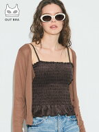 coca 【カップ付き】OUT BRA ベロアカップ付きシャーリングキャミ コカ トップス キャミソール ホワイト …