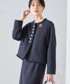 SHIPS WOMEN ＜セレモニー対応可＞スラブ ツイード ノーカラー ジャケット 24SS(セットアップ対応)◇ シップス ジャケット・アウター ノーカラージャケット ホワイト ネイビー【送料無料】