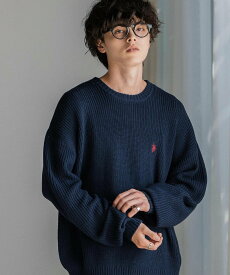 Rocky Monroe U.S. POLO ASSN. 別注コラボ畦編みクルーネックニット ロッキーモンロー トップス ニット グレー レッド ネイビー ベージュ ホワイト ブラック【送料無料】