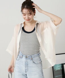 N. Natural Beauty Basic クロップド半袖シアーシャツ エヌ ナチュラルビューティーベーシック* トップス シャツ・ブラウス ホワイト ピンク ブルー【送料無料】