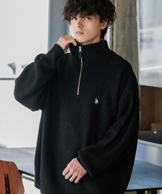 Rocky Monroe U.S. POLO ASSN. 別注コラボ畦編みハーフジップニット ロッキーモンロー トップス ニット グレー レッド ネイビー ホワイト ベージュ ブラック【送料無料】