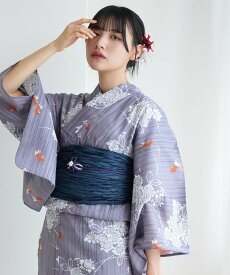 Nico@ntique ニコアンティーク 浴衣3点セット かすれ藤色に向日葵と金魚 Fサイズ ウタタネ 着物・浴衣・和装小物 浴衣【送料無料】