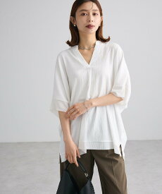 【SALE／20%OFF】Green Parks シアーリブ切替スキッパーチュニック グリーンパークス ワンピース・ドレス チュニック ブラック ホワイト ブラウン
