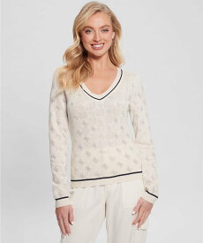 GUESS (W)ROSIE 4G Vn Ls Sweater ゲス トップス ニット ホワイト ネイビー【送料無料】