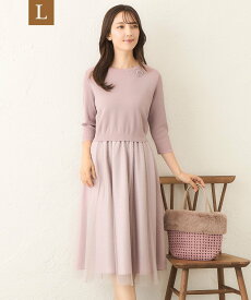 TO BE CHIC 【L】ニットコンビ チュールワンピース サンヨー エルサイズ ワンピース・ドレス ワンピース ピンク ブラック【送料無料】