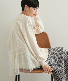 【SALE／60%OFF】OPAQUE.CLIP チュールドッキングティアードニット【洗濯機洗い可】 オペークドットクリップ トップス ニット ブラック ネイビー ホワイト