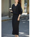 Vネックトップス&スリットロングスカートセットアップ レディース セットアップ