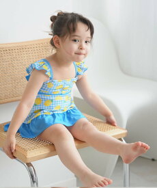 utatane キッズ水着 バックリボンワンピース 女の子 子供用 ギンガムチェック*レモン ウタタネ 水着・スイムグッズ 水着 グリーン ブルー【送料無料】