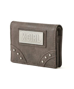 X-girl METAL LABEL FAUX LEATHER MINI WALLET GbNXK[ zE|[`EP[X z ubN uEyz