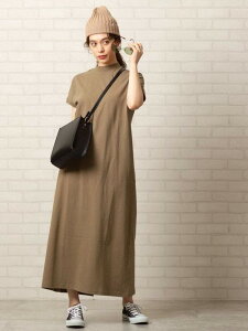 【SALE/30%OFF】coen 【WEB限定カラー】USAコットンハイネックロングワンピース# コーエン ワンピース 半袖ワンピース カーキ ホワイト ブラック グレー ベージュ ブルー ネイビー パープル