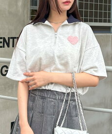 【SALE／7%OFF】INGNI ハーフZIP裾ドロストBackハートミニ裏TOPs イング トップス カットソー・Tシャツ グレー ホワイト ブラック