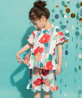 branshes 【キッズ】フリル甚平 ブランシェス 着物・浴衣・和装小物 浴衣 ブルー ピンク レッド パープル