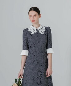 【SALE／10%OFF】Leja LEJA-花柄レースカラースパンコールAラインワンピースドレス 結婚式レディース レジャ ワンピース・ドレス ドレス ブルー ブラック【送料無料】