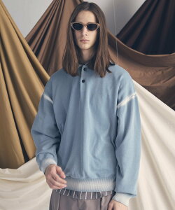 MAISON SPECIAL High Twist Pigment Bleach Prime-Over Long Sleeve Knit Polo Shirt ���]���X�y�V���� �g�b�v�X �|���V���c �u���b�N �s���N�y���������z