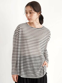 LASUD シアーボーダートップス ラシュッド トップス カットソー・Tシャツ ホワイト ブラック【送料無料】