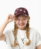 LEPSIM 《ゆきは企画》【NEW ERA】フラワー刺繍キャップ レプシィム 帽子 キャップ ブラック ワインレッ…