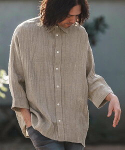 CAMBIO ms5960-Washed Cotton Linen 3-4 Sleeve Relax Shirts 7�����V���c �J���r�I �g�b�v�X �V���c�E�u���E�X �u���b�N �u���E�� �x�[�W���y���������z