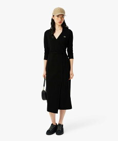【SALE／30%OFF】LACOSTE ポロシャツディテールラップドレス ラコステ ワンピース・ドレス シャツワンピース ブラック【送料無料】
