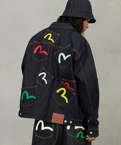 LHP EVISU/�G���B�X/Seagull Print and Multi-Pocket Relax Fit Denim Jacket �G���G�C�`�s�[ �W���P�b�g�E�A�E�^�[ �u���]���E�W�����p�[ �u���[�y���������z