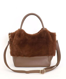 【SALE／40%OFF】COOCO エコファーxフェイクレザーキリカエ2WAYトートバッグ プードゥードゥー バッグ トートバッグ ブラウン ホワイト グレー