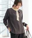 【WEB限定】ジョーゼット配色ボウタイブラウス/通勤・お仕事