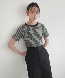 【SALE／15%OFF】LIAN ボーダークロップドT リアン トップス カットソー・Tシャツ ブラック グレー ベージュ