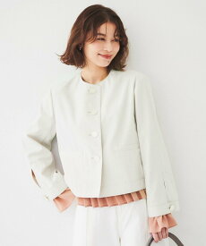 【SALE／70%OFF】UNTITLED 【きれいめ/軽羽織り】コットンライク クルーネックジャケット アンタイトル ジャケット・アウター ノーカラージャケット グレー ベージュ【送料無料】