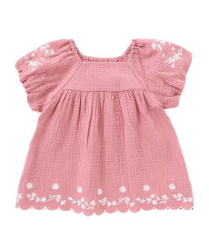 BeBe フラワー刺しゅうダブルガーゼバルーン袖ブラウス(90~150cm) ベベ オンライン ストア トップス シャツ・ブラウス ホワイト ピンク【送料無料】