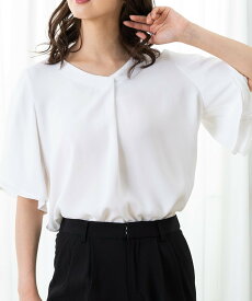 AddRouge 【S~4L】ブラウス レディース Vネック 半袖 きれいめ 白 体型カバー アッドルージュ トップス シャツ・ブラウス ベージュ ブルー ブラック ホワイト
