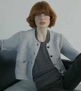 �ySALE�^50%OFF�zLE CIEL BLEU ���b�t���j�b�g�W���P�b�g / Waffle Knit Jacket ���V�F���u���[ �g�b�v�X �j�b�g �z���C�g �u���b�N�y���������z