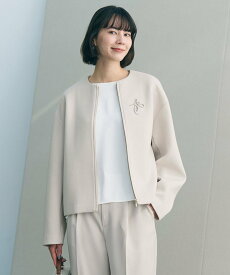 【SALE／30%OFF】UNFILO 【セレモニー】ダブルフェイスジャージー ZIPアウター アンフィーロ ジャケット・アウター ノーカラージャケット ネイビー ベージュ【送料無料】