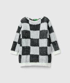 【SALE／62%OFF】BENETTON (UNITED COLORS OF BENETTON.) (K)キッズブロックチェッククルーネックローゲージニット・セーターG ベネトン(ユナイテッド カラーズ オブ ベネトン) トップス ニット ホワイト